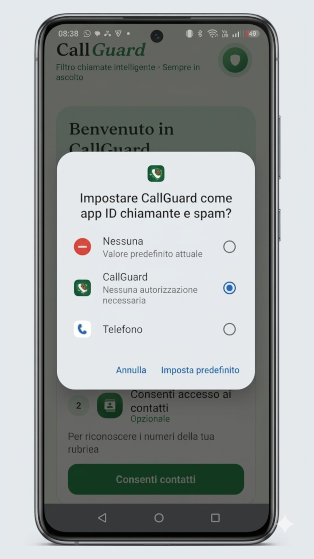 CallGuard - Imposta filtro chiamate