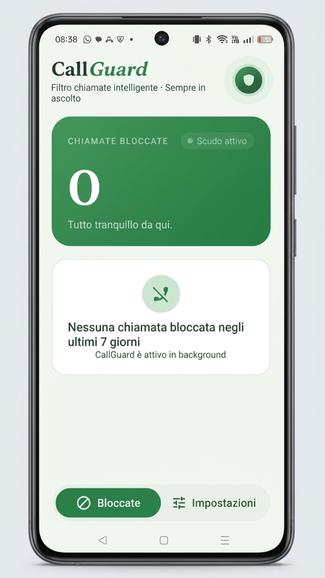 CallGuard - Home con scudo attivo