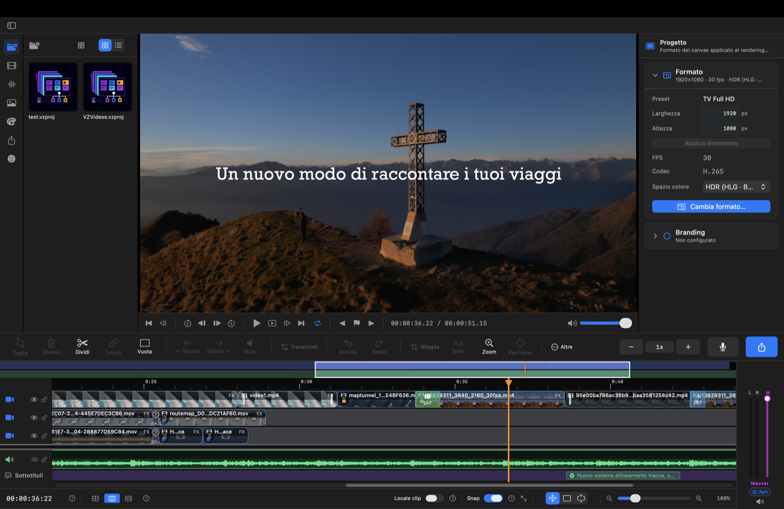 VZVideos - Titolo sovrapposto a una clip in anteprima