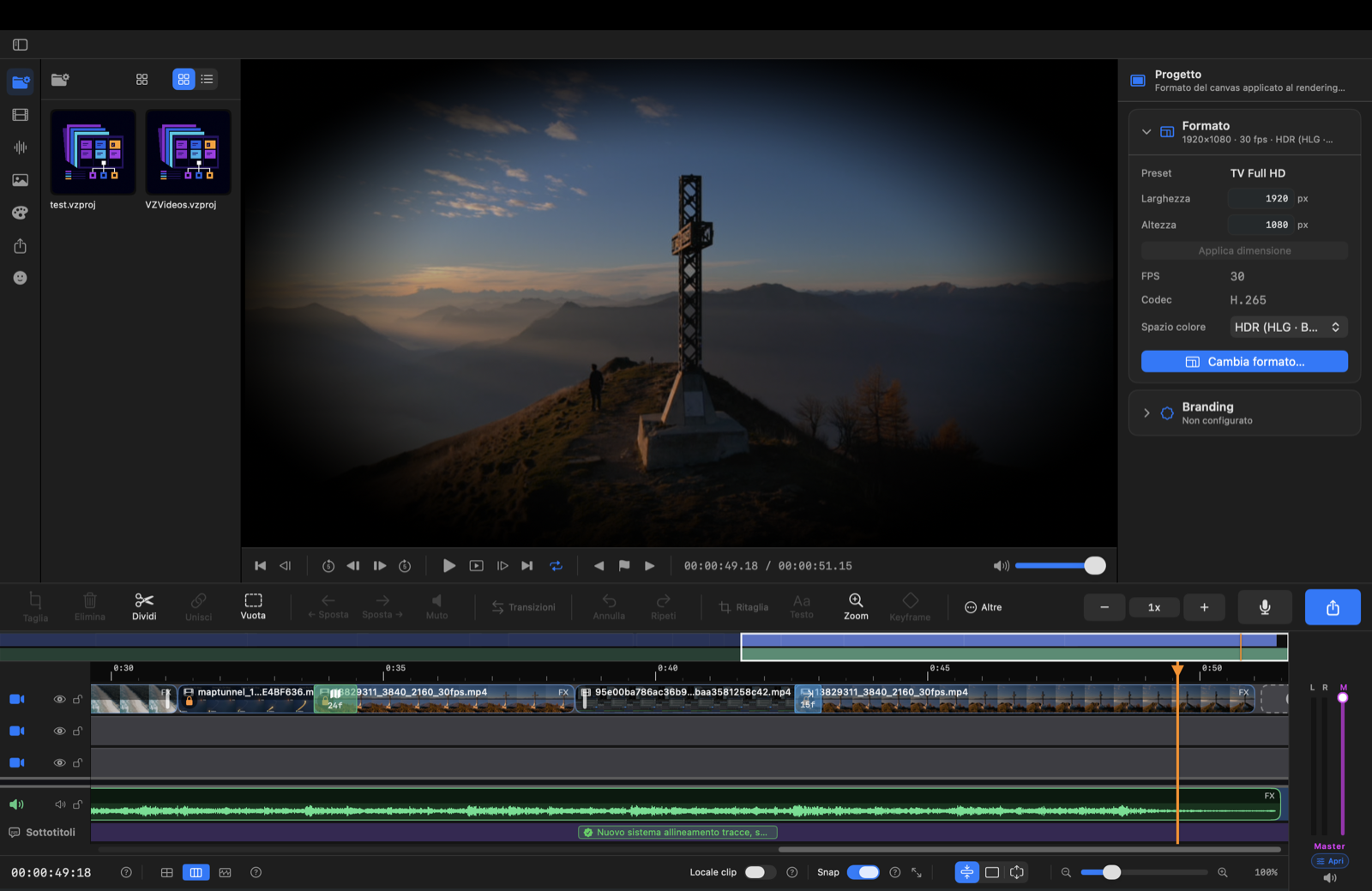 VZVideos - Anteprima HDR e traccia audio con effetti